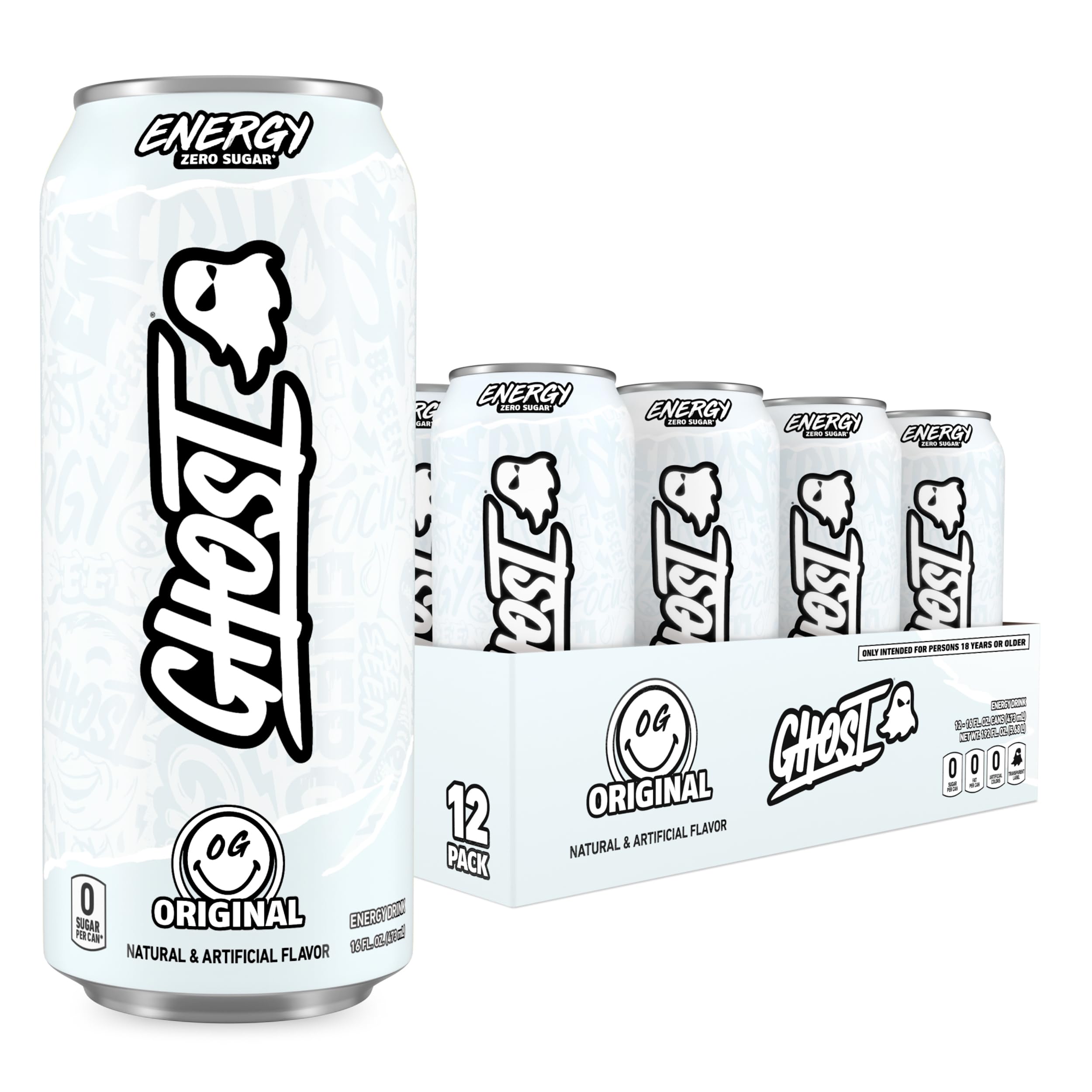 GHOST Energy Drink - 12-Pack, Strawbango, 16oz - Energy & Focus & No Artificial Colors - 200mg of Natural Caffeine, L-Carnitine & Taurine - Gluten-Free & Vegan